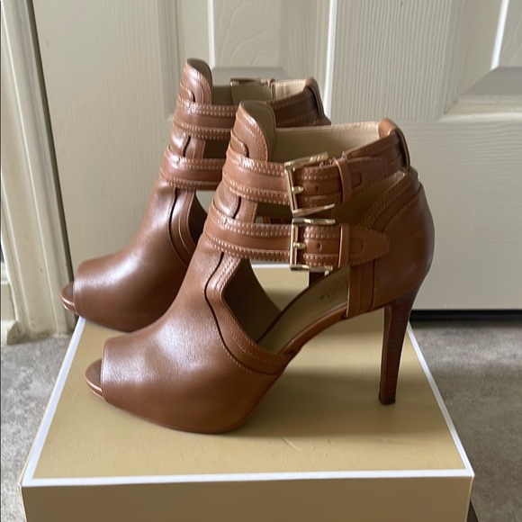 Michael Kors Women's Brown Peep-Toe Ankle Boots - Picture 3 of 5
